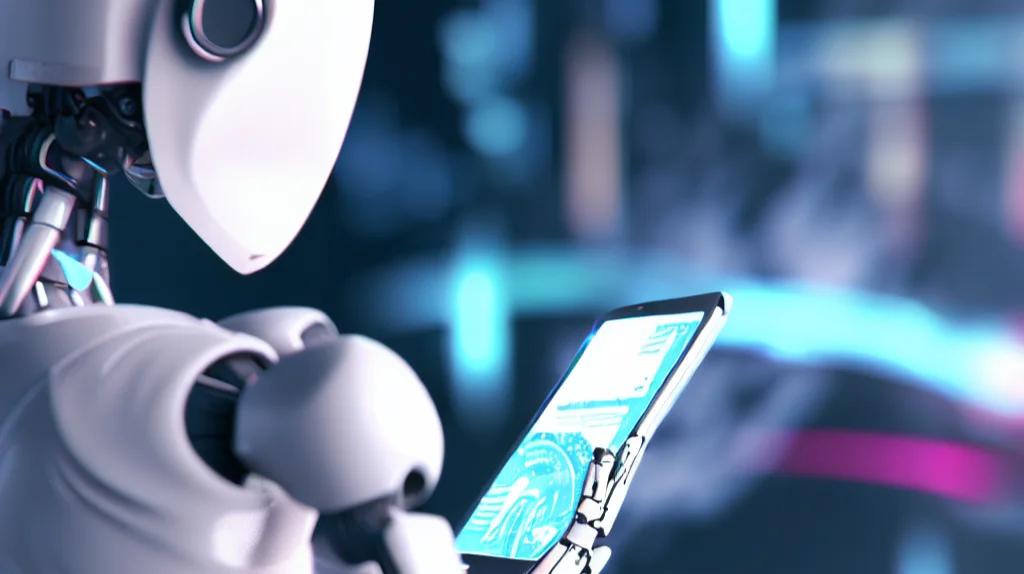 Ai robot talking into phone